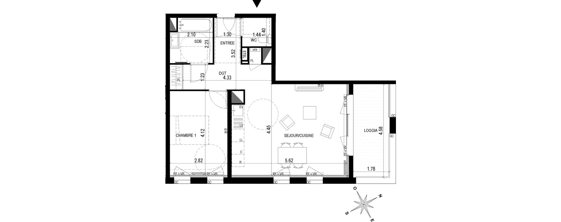 Appartement T2 de 51,50 m2 &agrave; Bordeaux Brazza