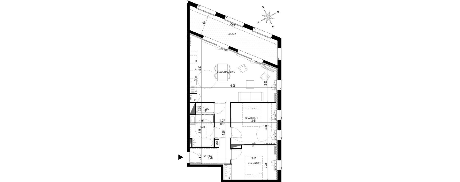 Appartement T3 de 65,40 m2 &agrave; Bordeaux Brazza