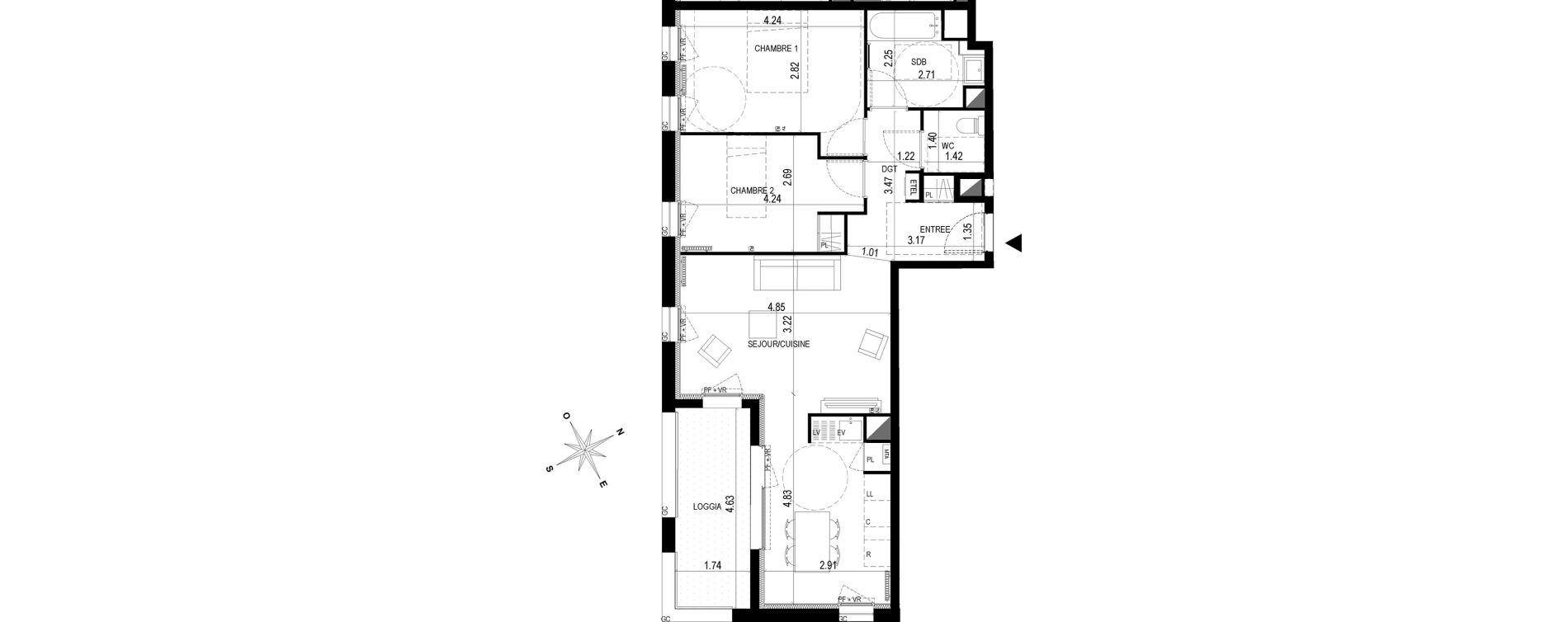 Appartement T3 de 65,60 m2 &agrave; Bordeaux Brazza