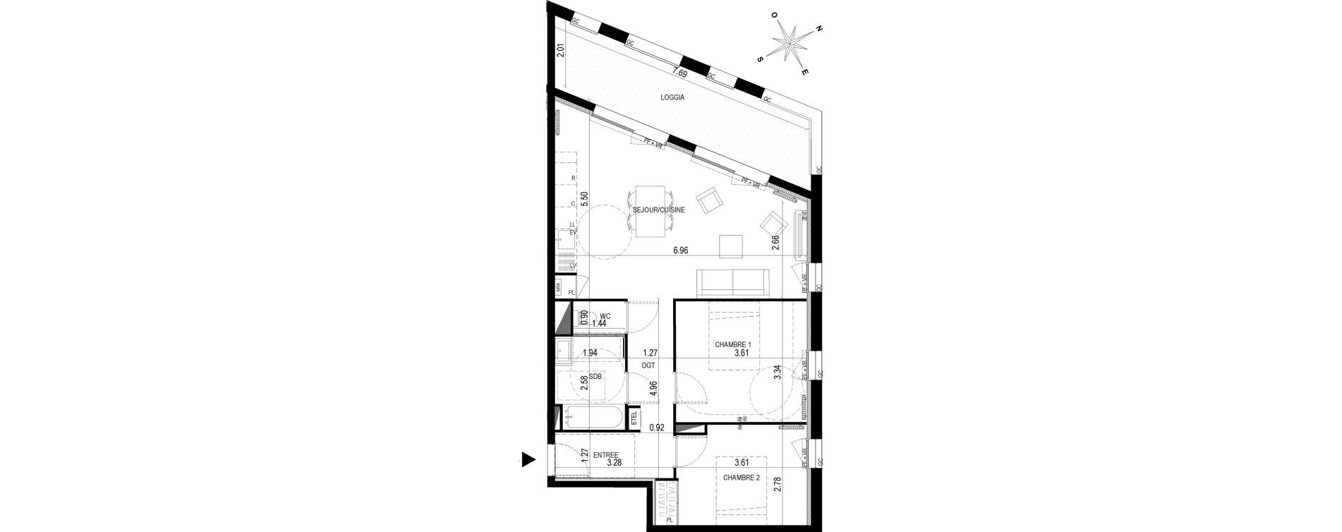 Appartement T3 de 65,40 m2 &agrave; Bordeaux Brazza