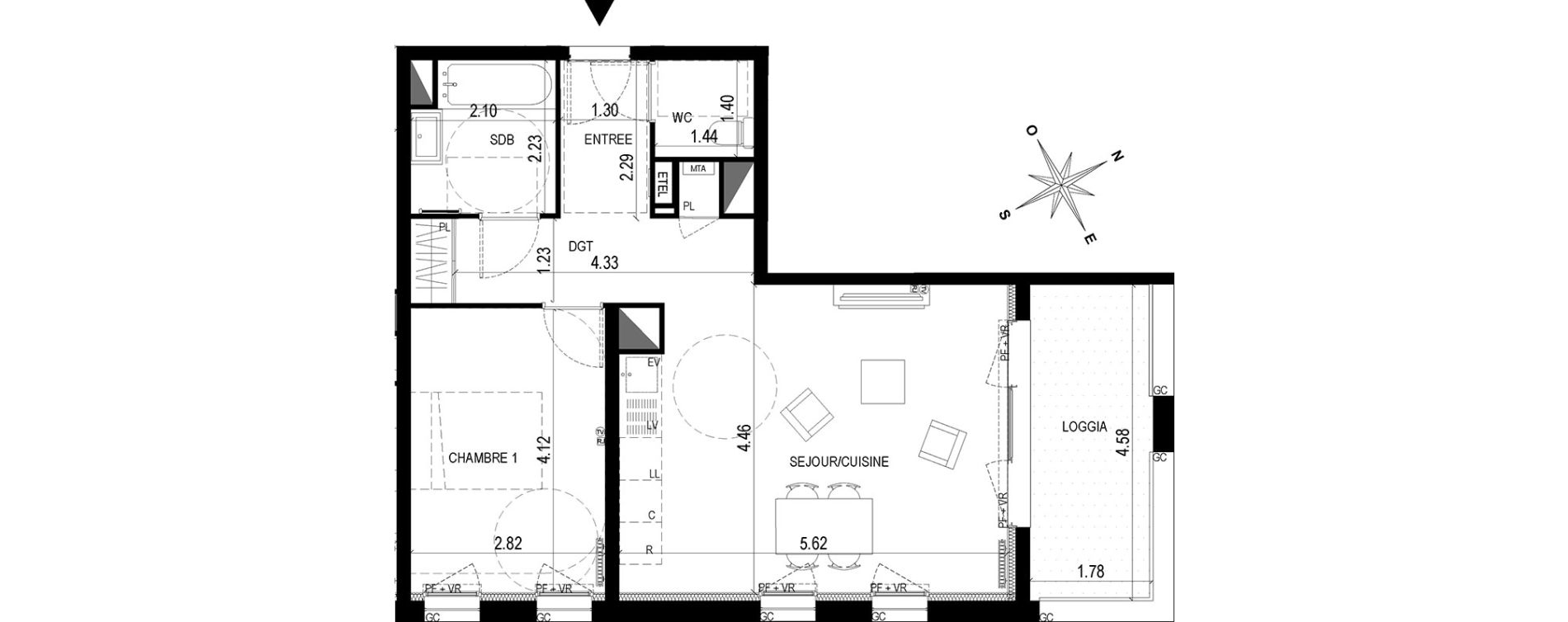 Appartement T2 de 51,50 m2 &agrave; Bordeaux Brazza