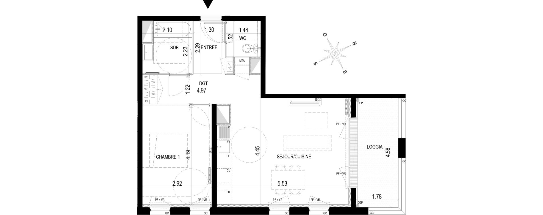 Appartement T2 de 51,70 m2 &agrave; Bordeaux Brazza