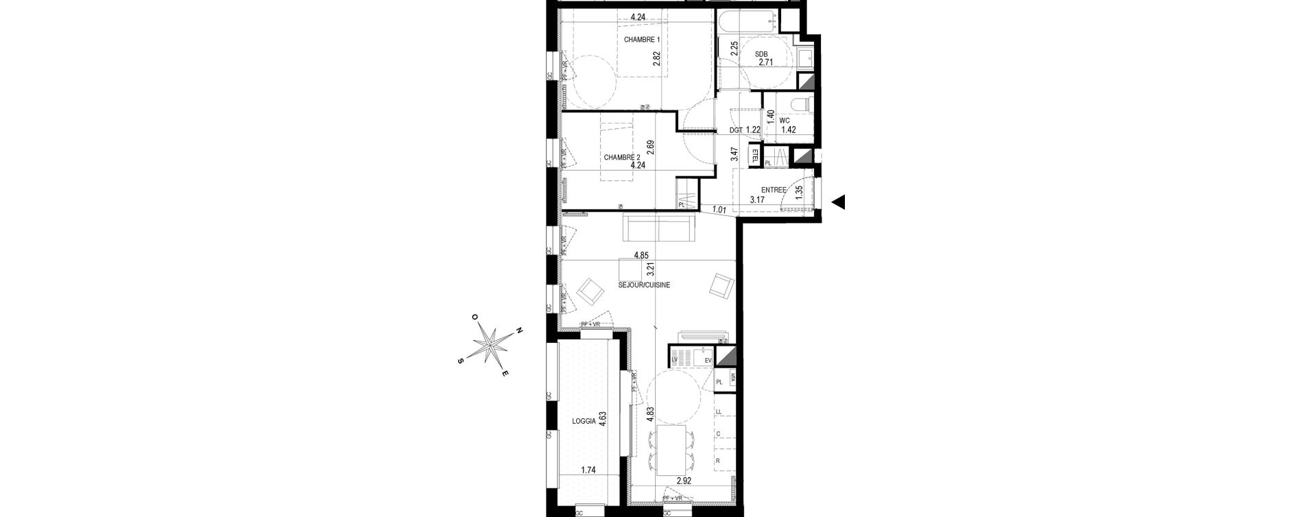 Appartement T3 de 65,60 m2 &agrave; Bordeaux Brazza