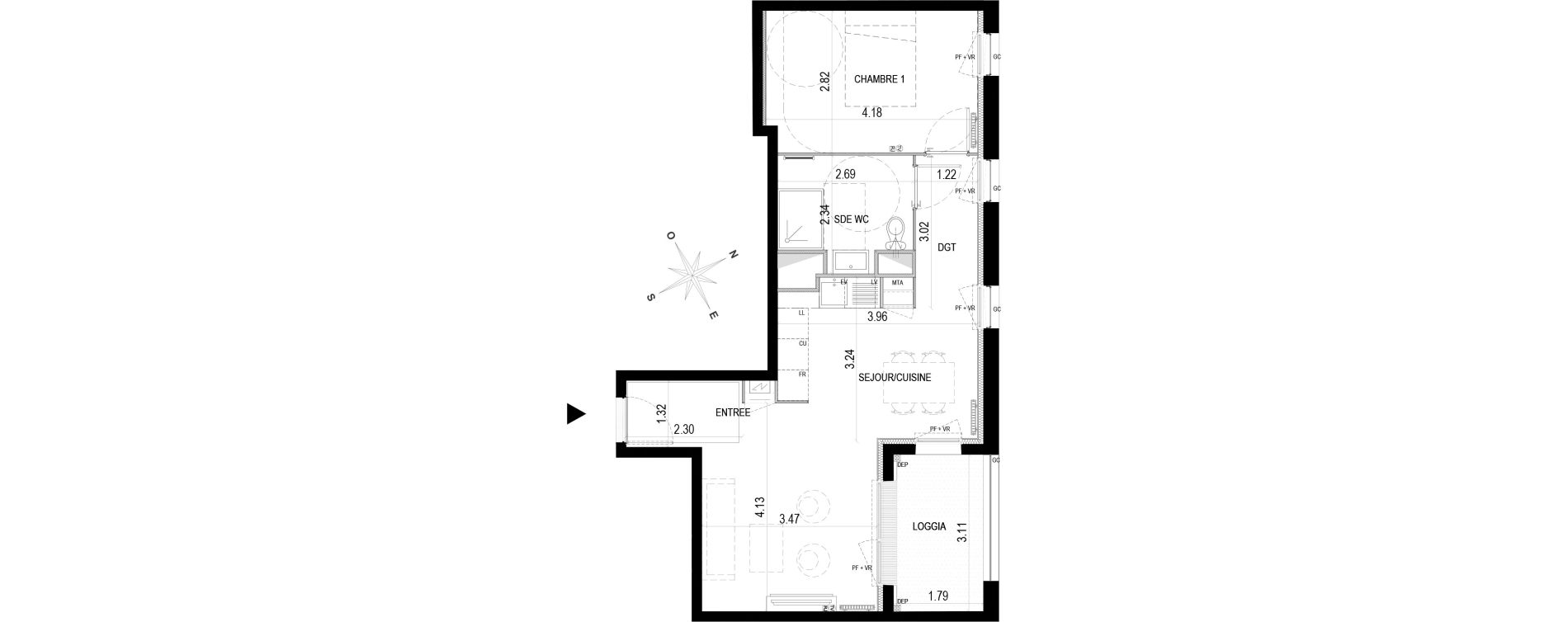 Appartement T2 de 47,70 m2 &agrave; Bordeaux Brazza