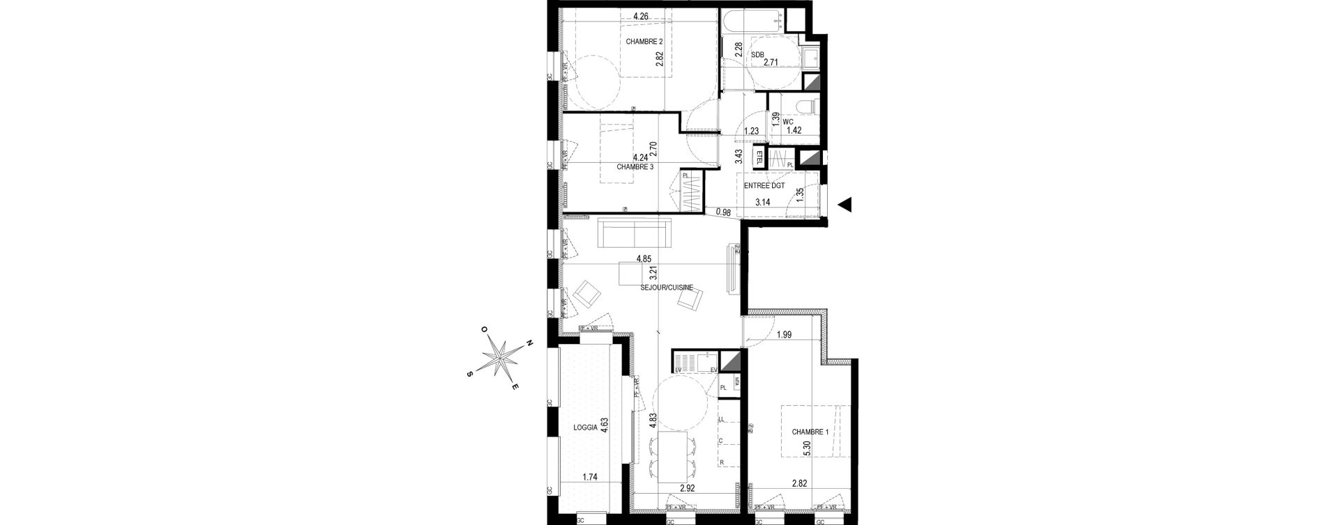 Appartement T4 de 79,50 m2 &agrave; Bordeaux Brazza