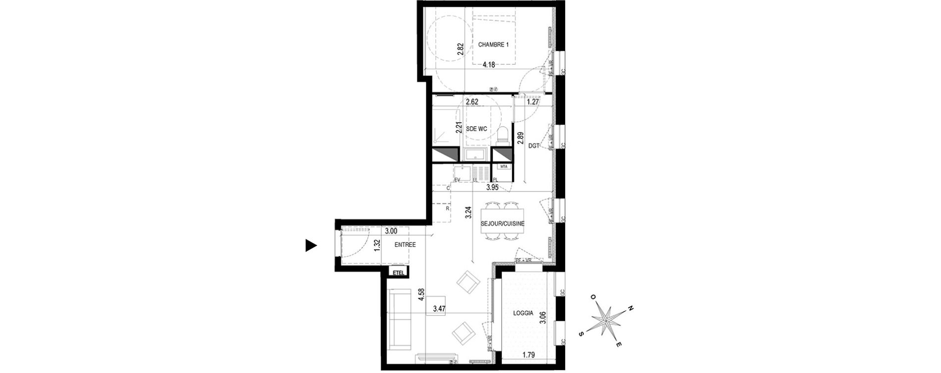 Appartement T2 de 47,45 m2 &agrave; Bordeaux Brazza