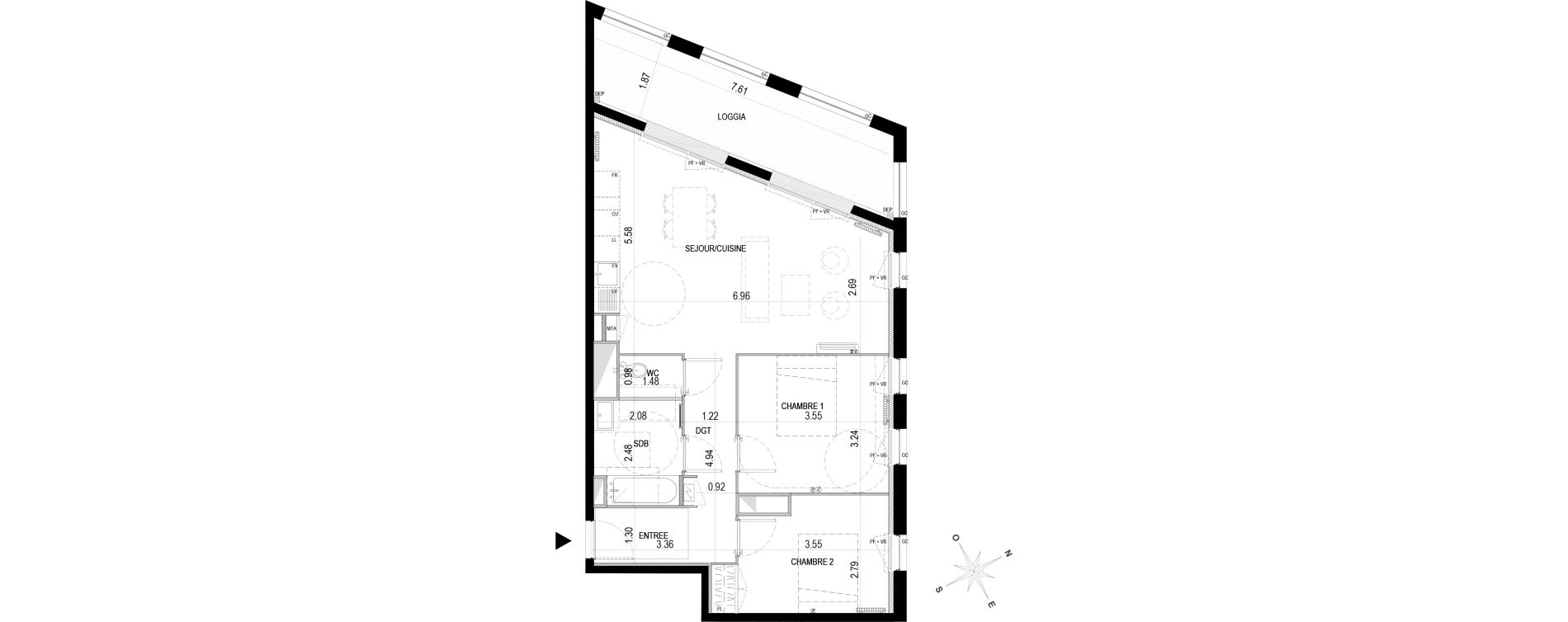 Appartement T3 de 65,10 m2 &agrave; Bordeaux Brazza