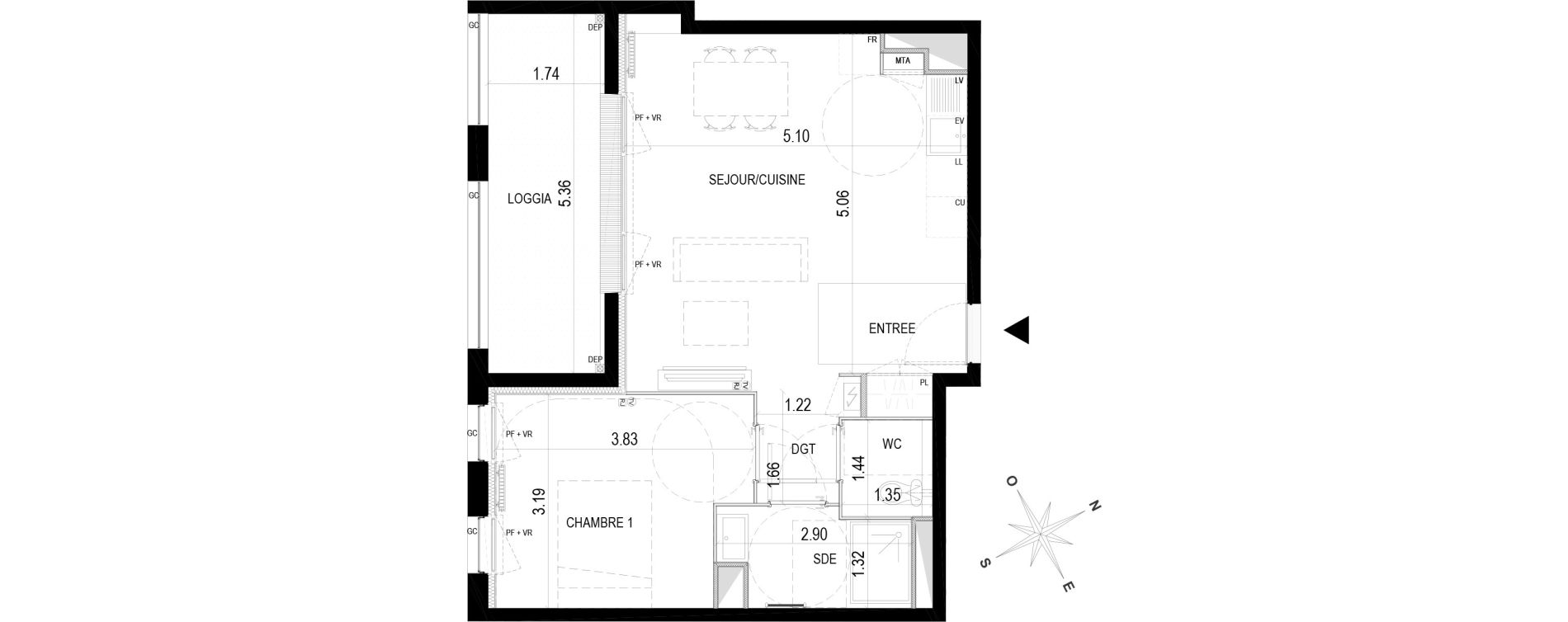 Appartement T2 de 45,70 m2 &agrave; Bordeaux Brazza