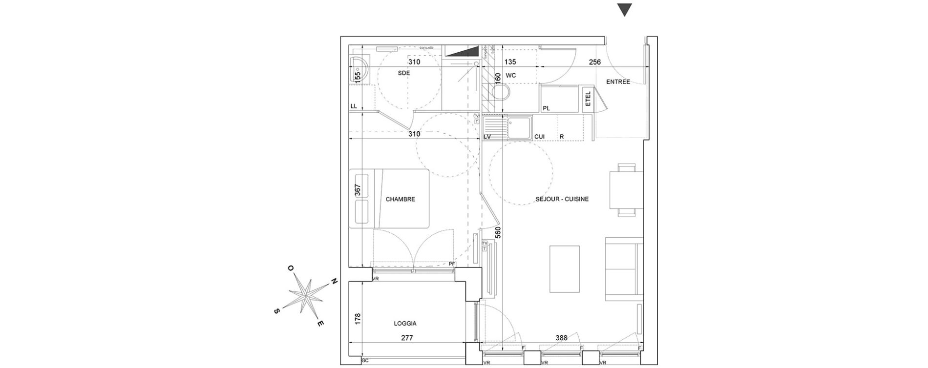 Appartement T2 de 43,39 m2 &agrave; Bordeaux Brazza