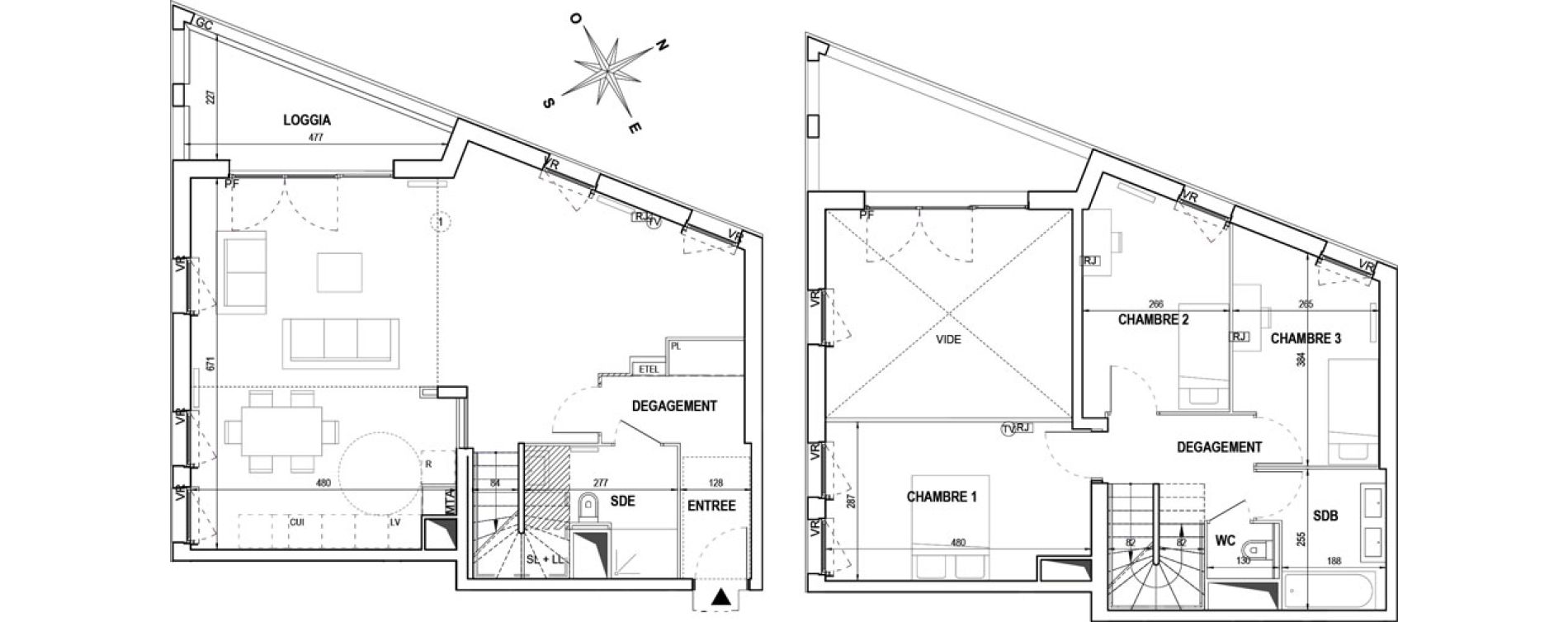 Duplex T4 de 109,46 m2 &agrave; Bordeaux Brazza