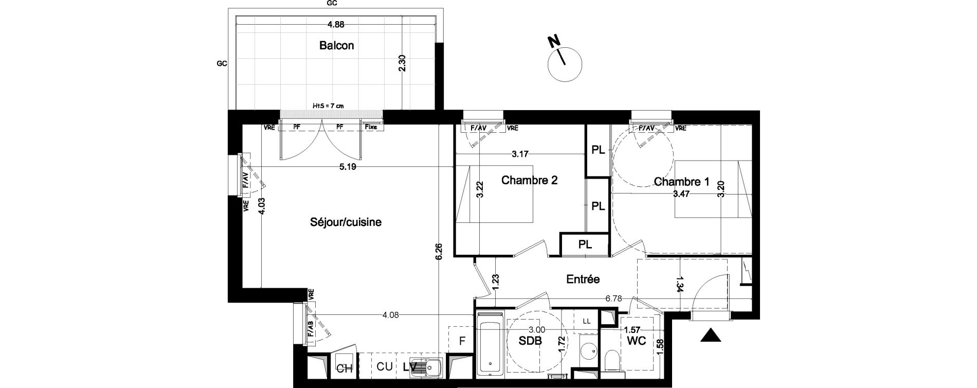 Appartement T3 de 67,89 m2 &agrave; Bordeaux Cauderan