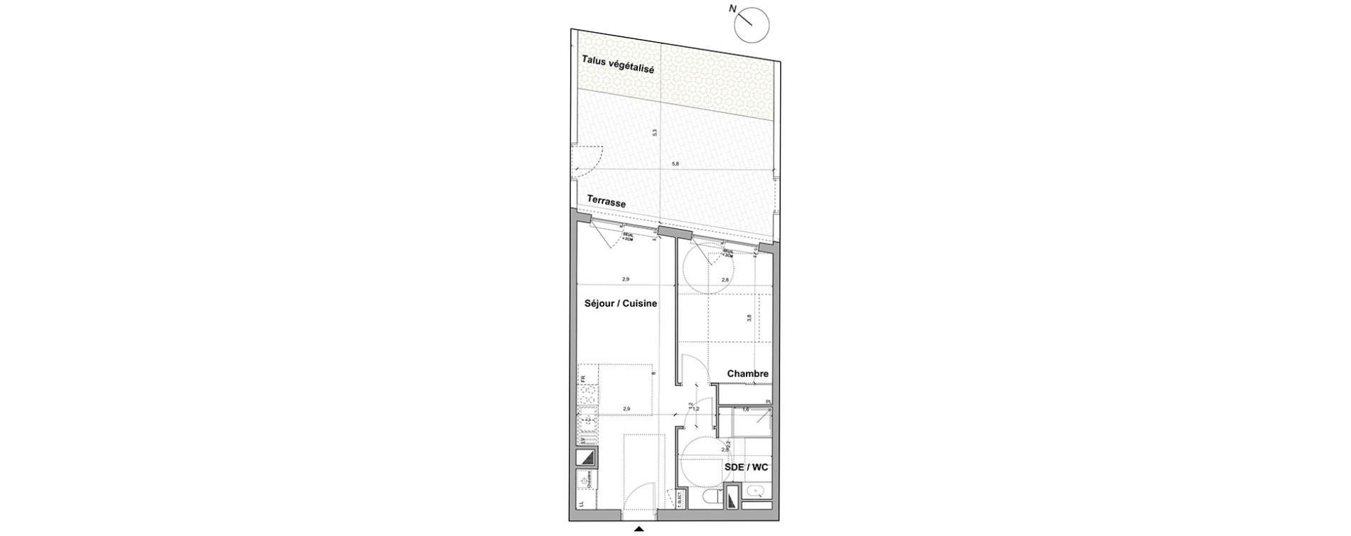 Appartement T2 de 43,93 m2 &agrave; Bordeaux Saint gen&egrave;s