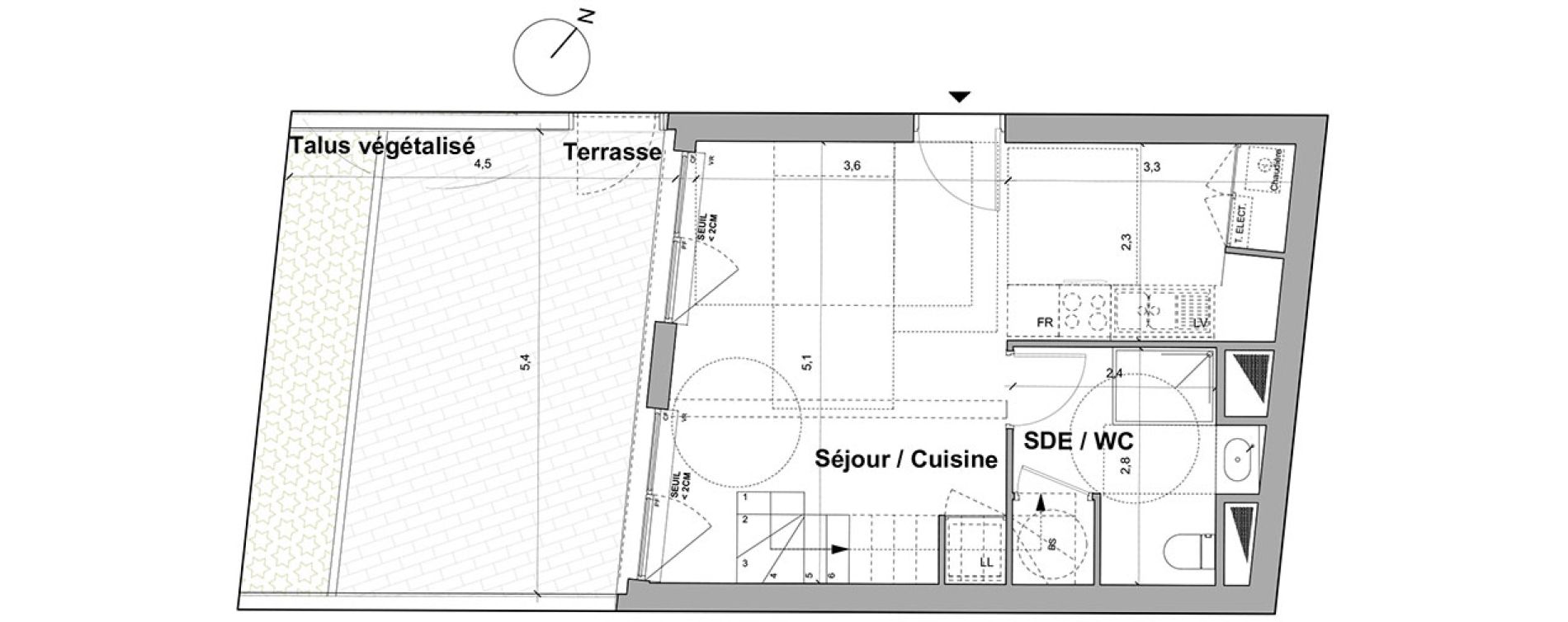 Duplex T2 de 52,33 m2 &agrave; Bordeaux Saint gen&egrave;s