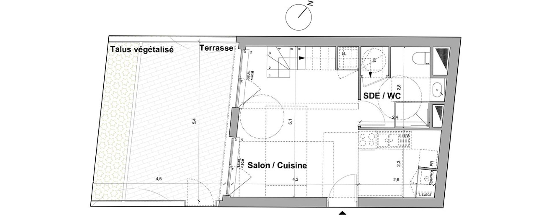 Duplex T2 de 52,31 m2 &agrave; Bordeaux Saint gen&egrave;s