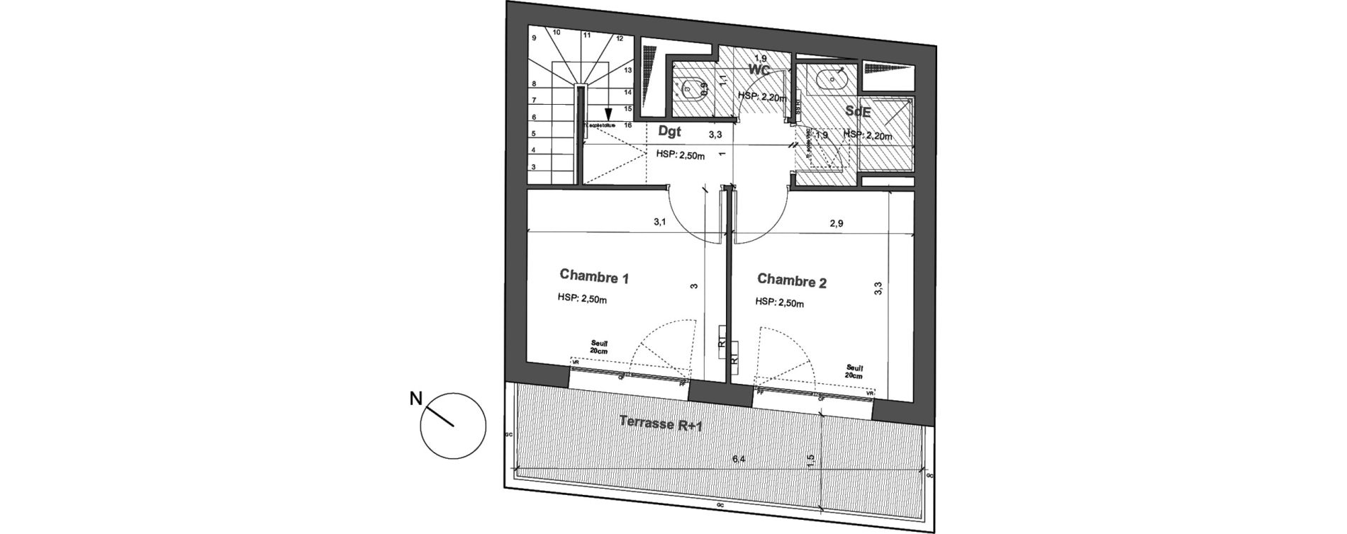 Duplex T3 de 62,63 m2 &agrave; Bordeaux Saint gen&egrave;s