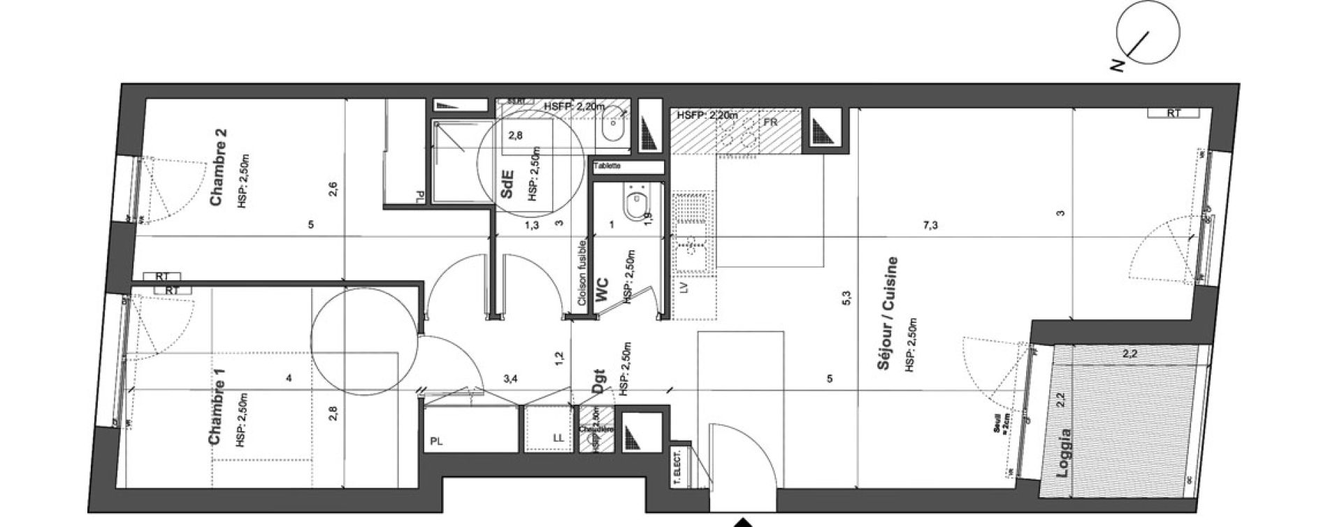 Appartement T3 de 69,62 m2 &agrave; Bordeaux Saint gen&egrave;s