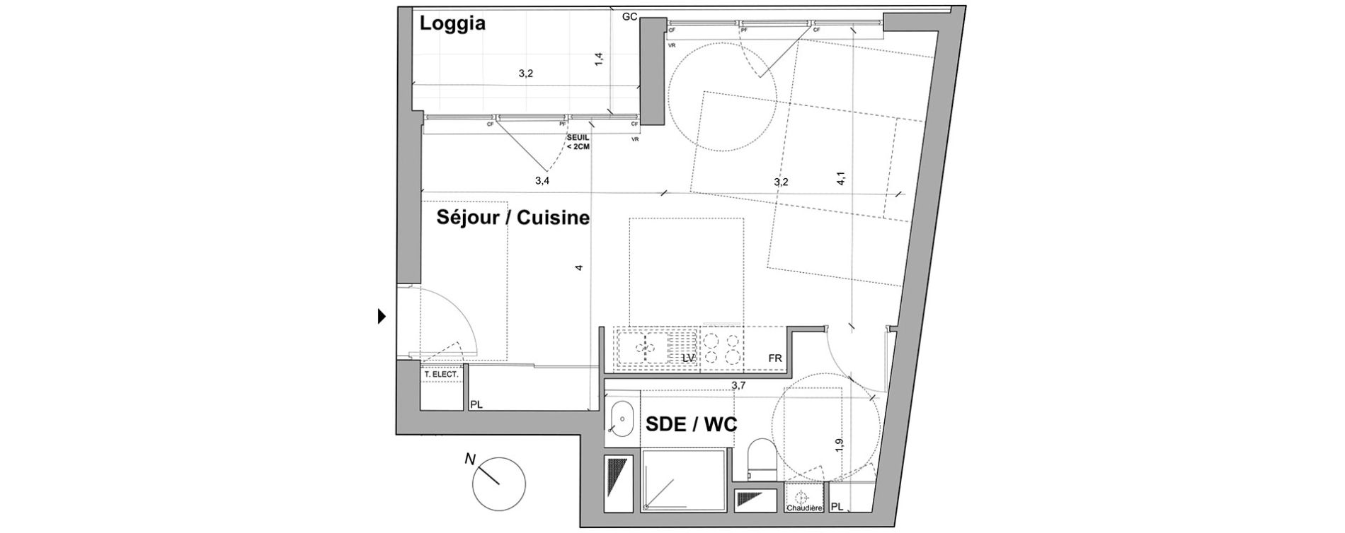 Appartement T1 de 35,48 m2 &agrave; Bordeaux Saint gen&egrave;s