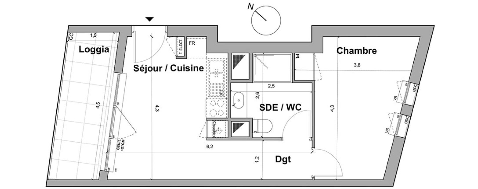 Appartement T2 de 33,53 m2 &agrave; Bordeaux Saint gen&egrave;s