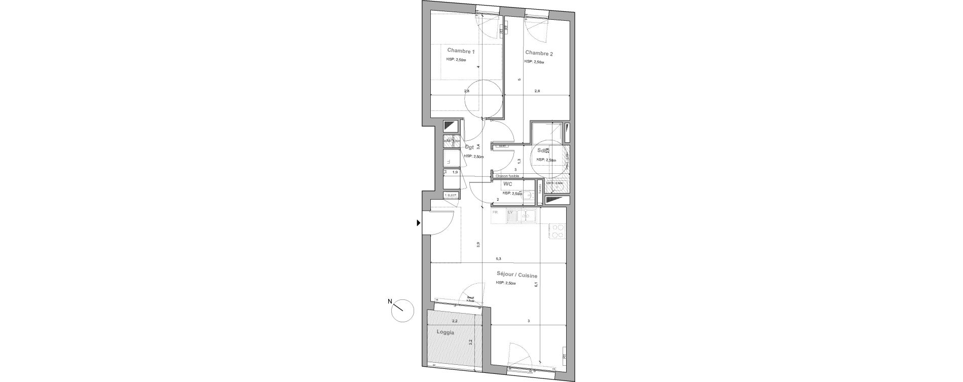 Appartement T3 de 64,31 m2 &agrave; Bordeaux Saint gen&egrave;s
