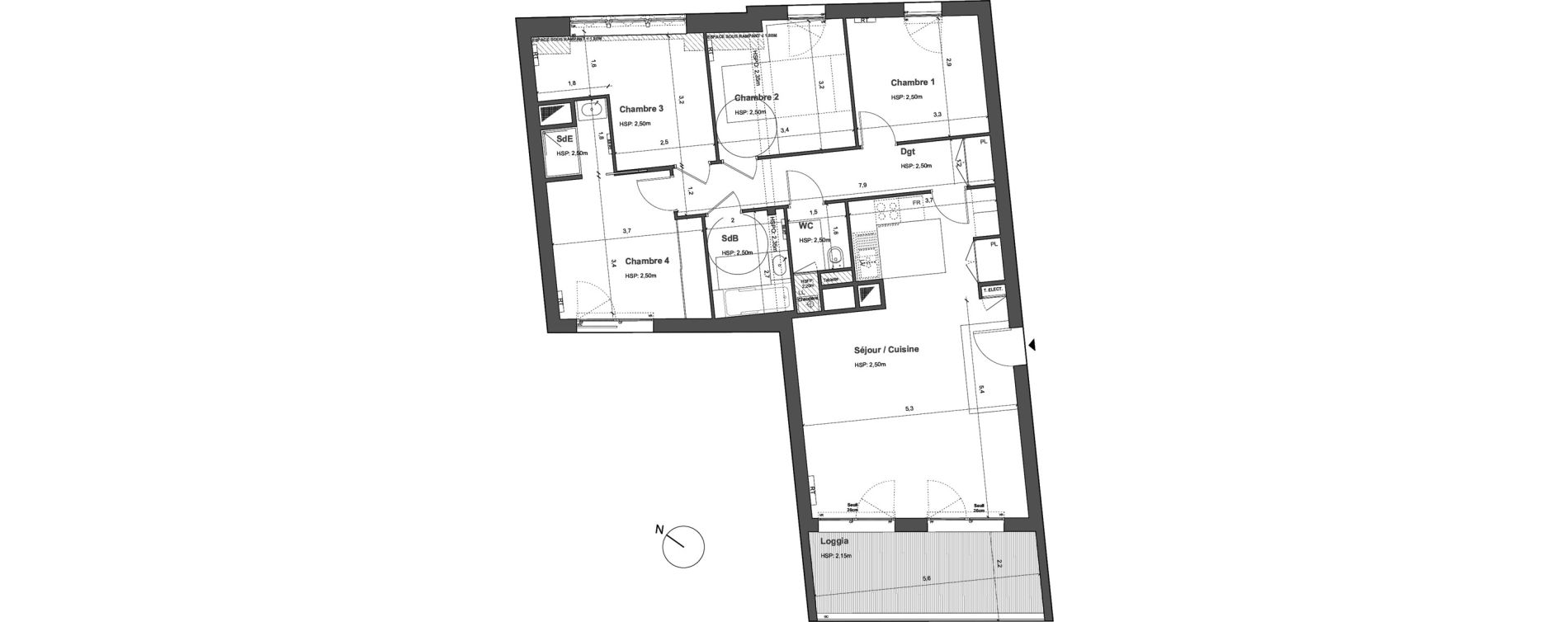 Appartement T5 de 99,96 m2 &agrave; Bordeaux Saint gen&egrave;s