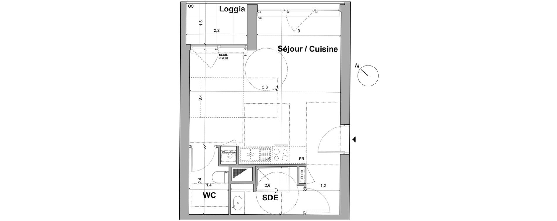 Appartement T1 de 33,70 m2 &agrave; Bordeaux Saint gen&egrave;s