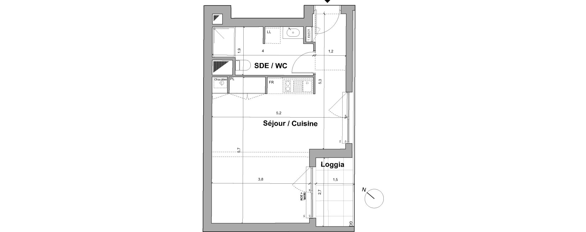 Appartement T1 de 35,28 m2 &agrave; Bordeaux Saint gen&egrave;s