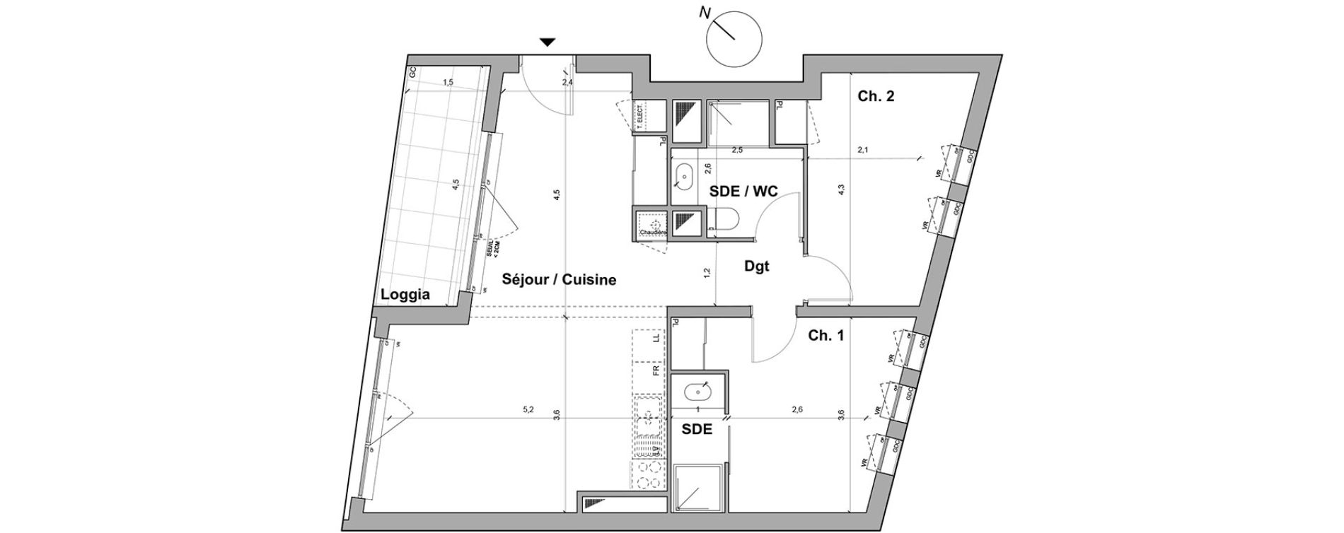 Appartement T3 de 67,41 m2 &agrave; Bordeaux Saint gen&egrave;s