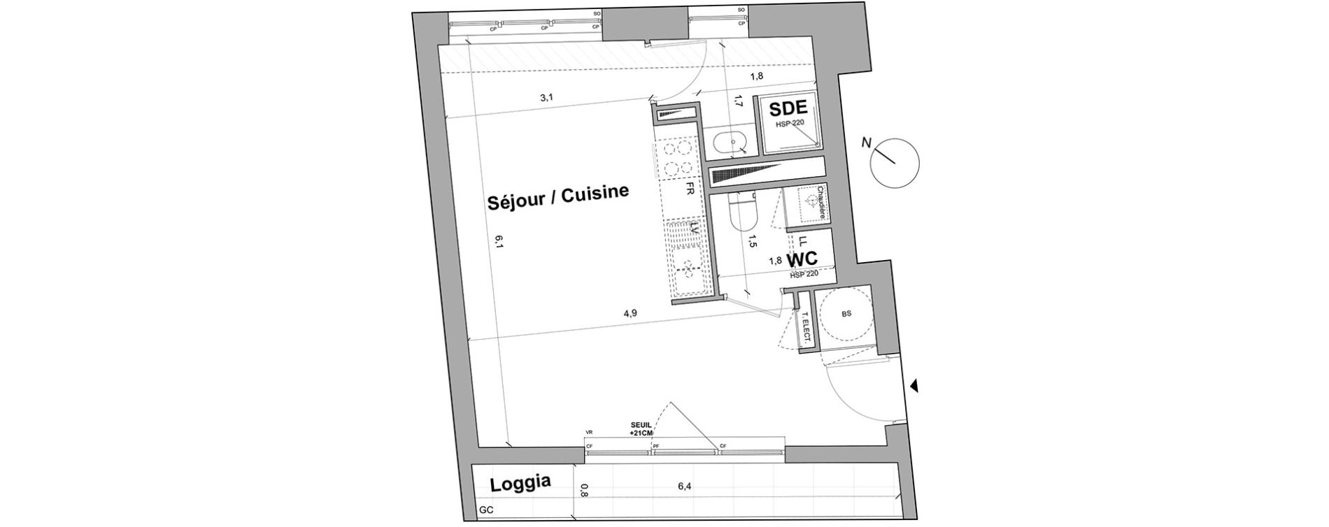 Appartement T1 de 31,08 m2 &agrave; Bordeaux Saint gen&egrave;s