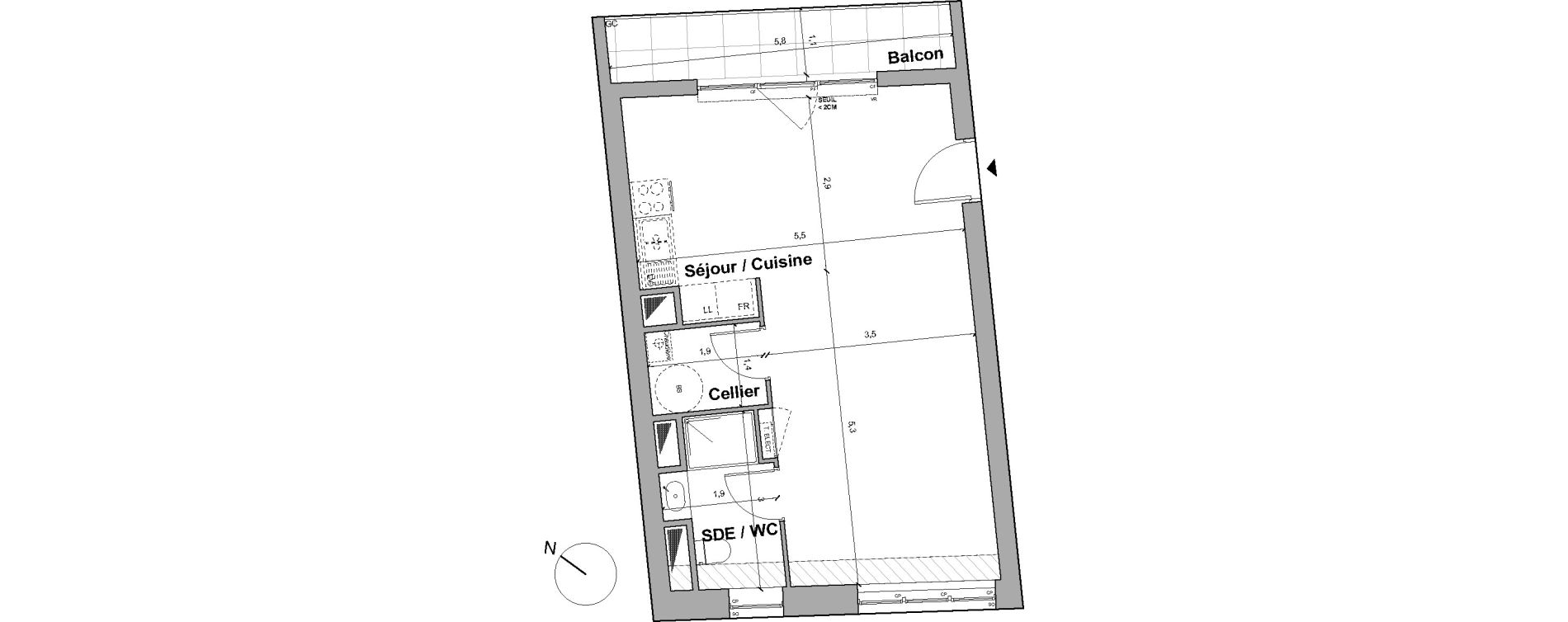Appartement T1 de 41,14 m2 &agrave; Bordeaux Saint gen&egrave;s