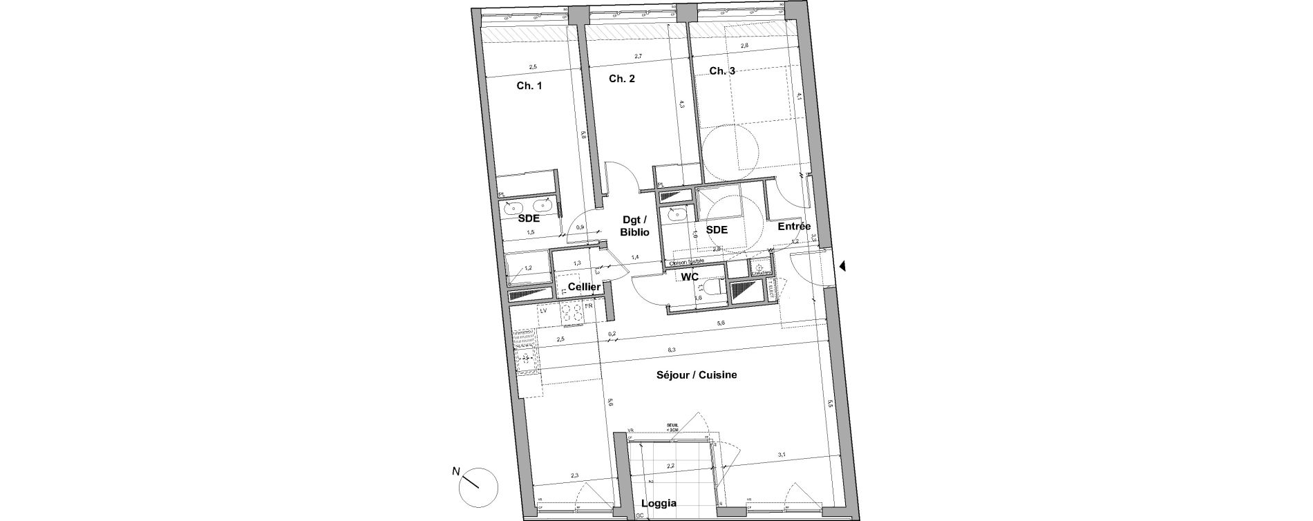 Appartement T4 de 91,64 m2 &agrave; Bordeaux Saint gen&egrave;s