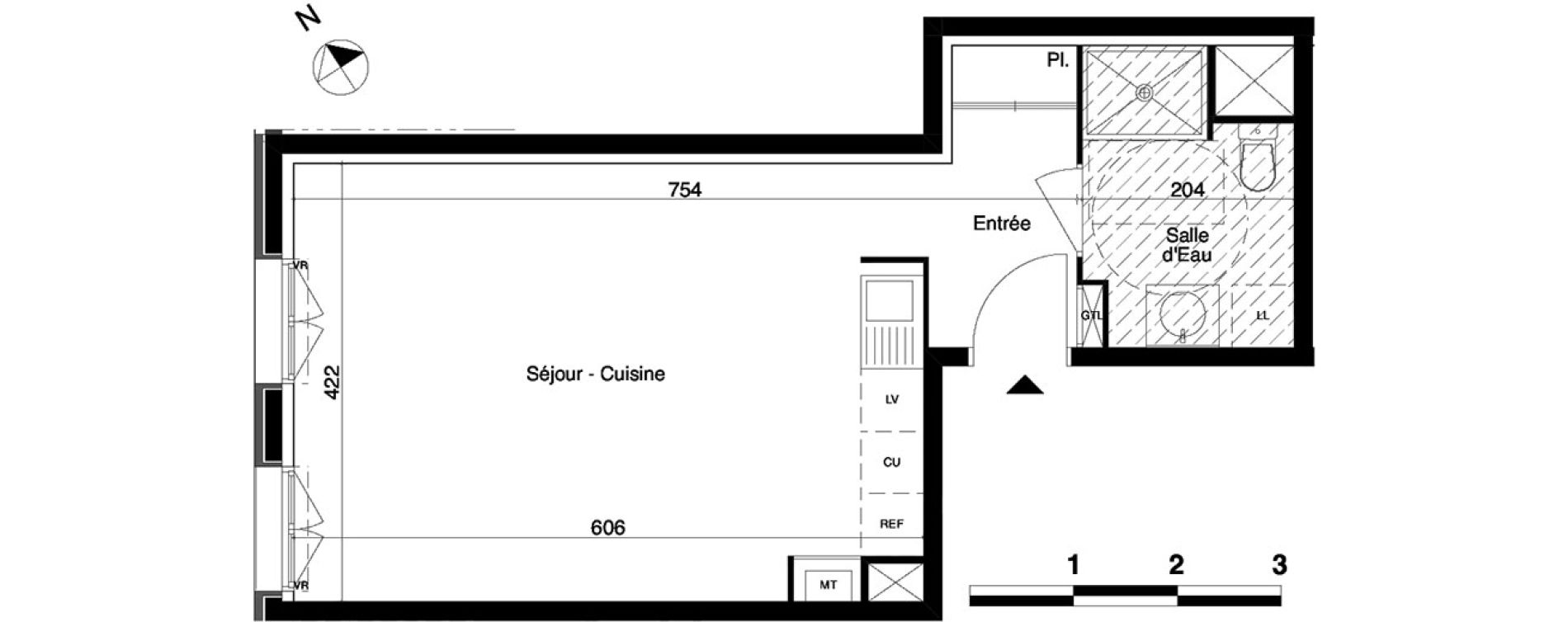 Appartement T1 de 34,30 m2 &agrave; Bordeaux Saint-jean belcier