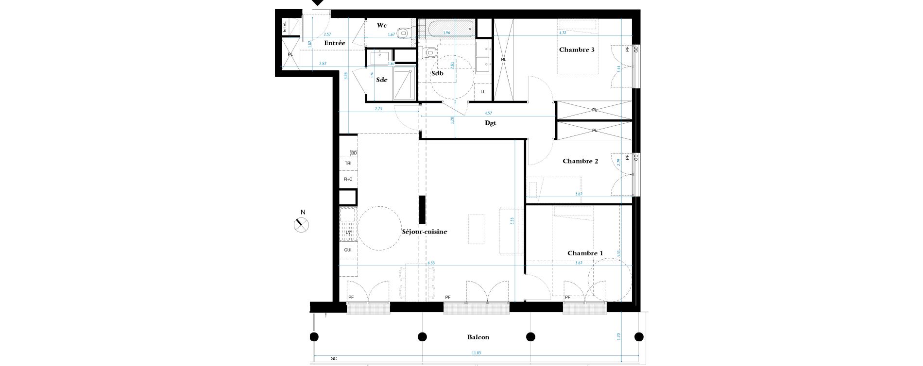 Appartement T4 de 96,56 m2 &agrave; Bordeaux Gare saint jean