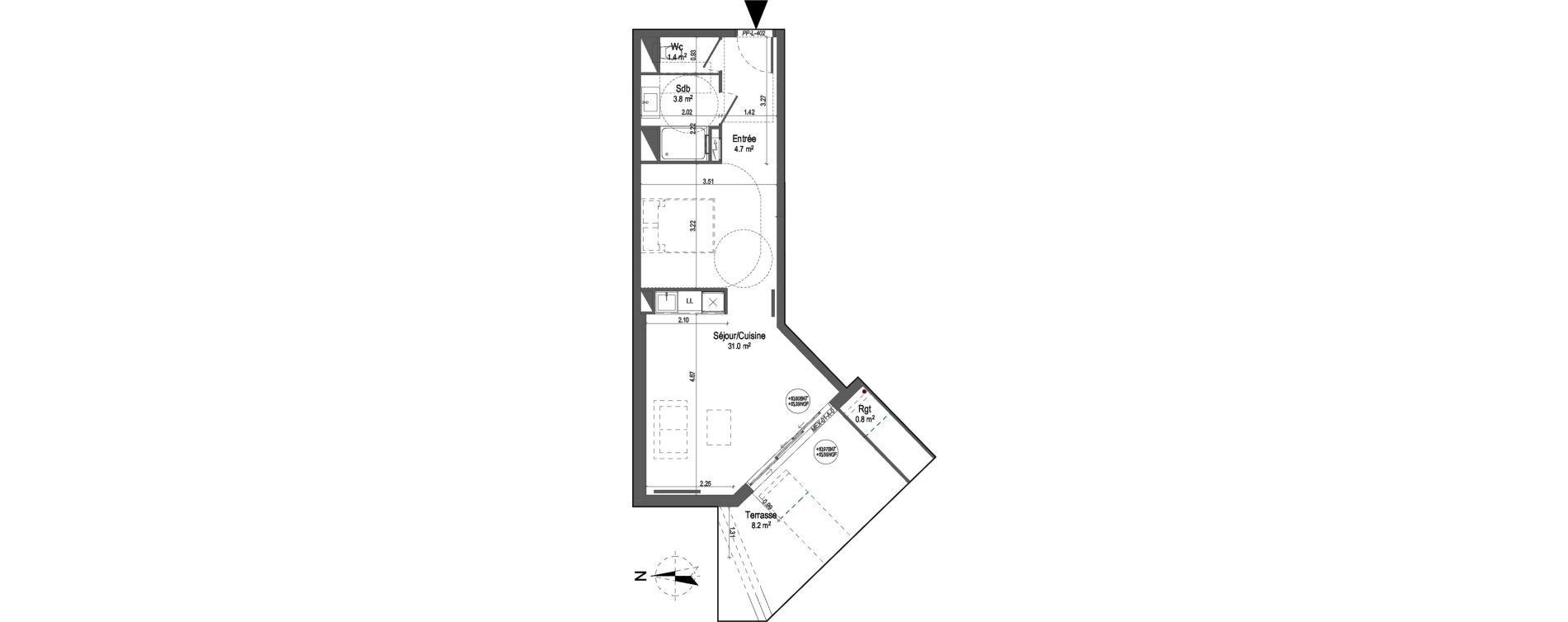 Appartement T1 de 40,90 m2 &agrave; Bordeaux Bastide niel
