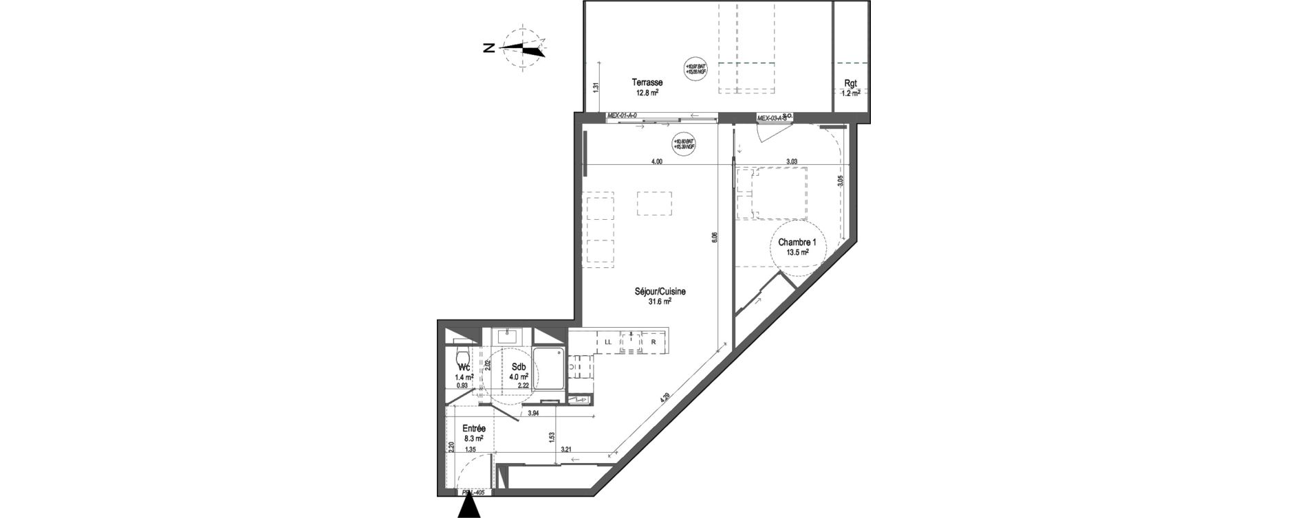 Appartement T2 de 58,80 m2 &agrave; Bordeaux Bastide niel