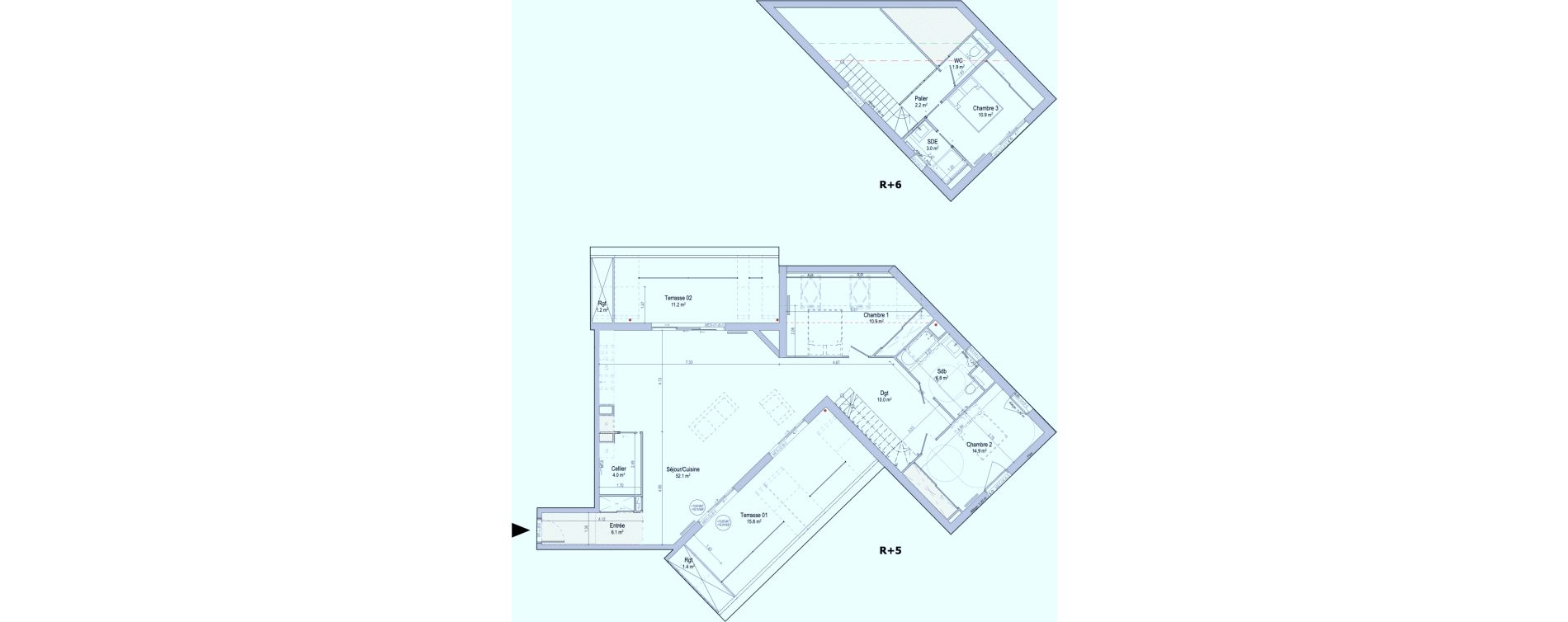 Duplex T4 de 122,80 m2 &agrave; Bordeaux Bastide niel