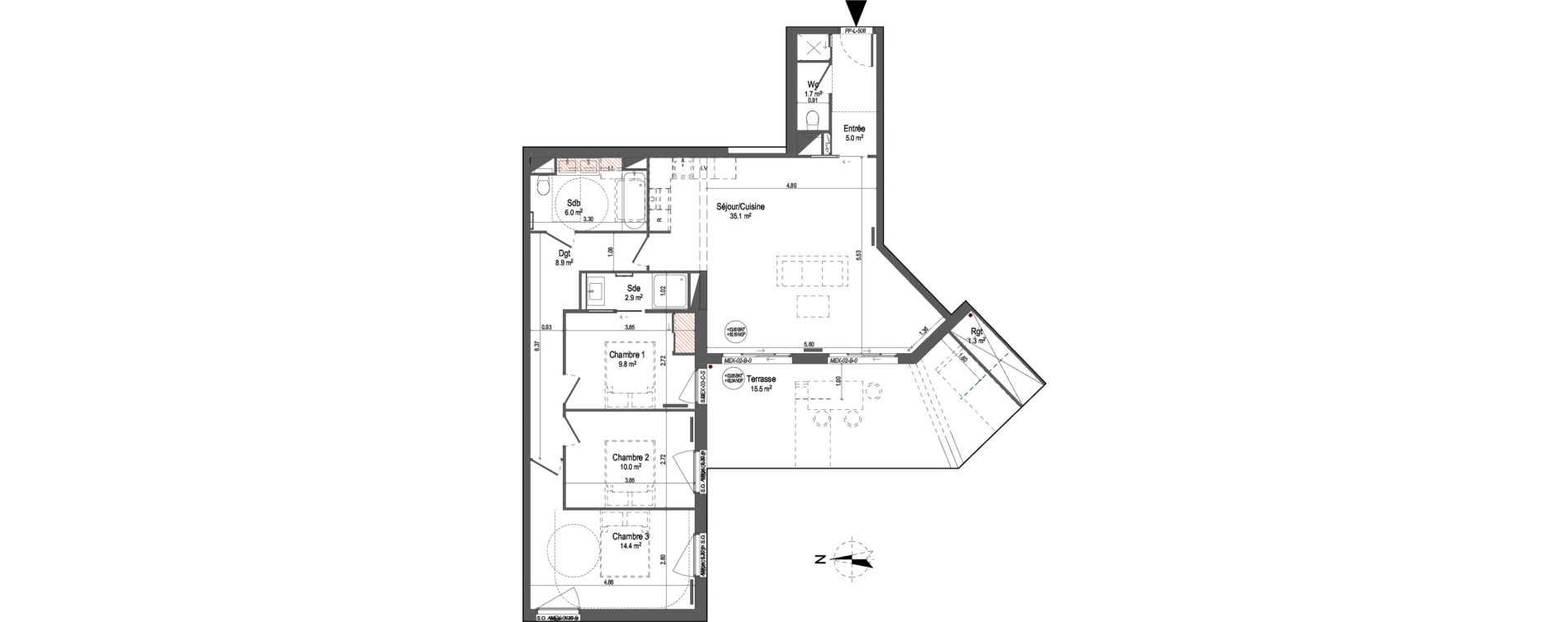 Appartement T4 de 93,80 m2 &agrave; Bordeaux Bastide niel