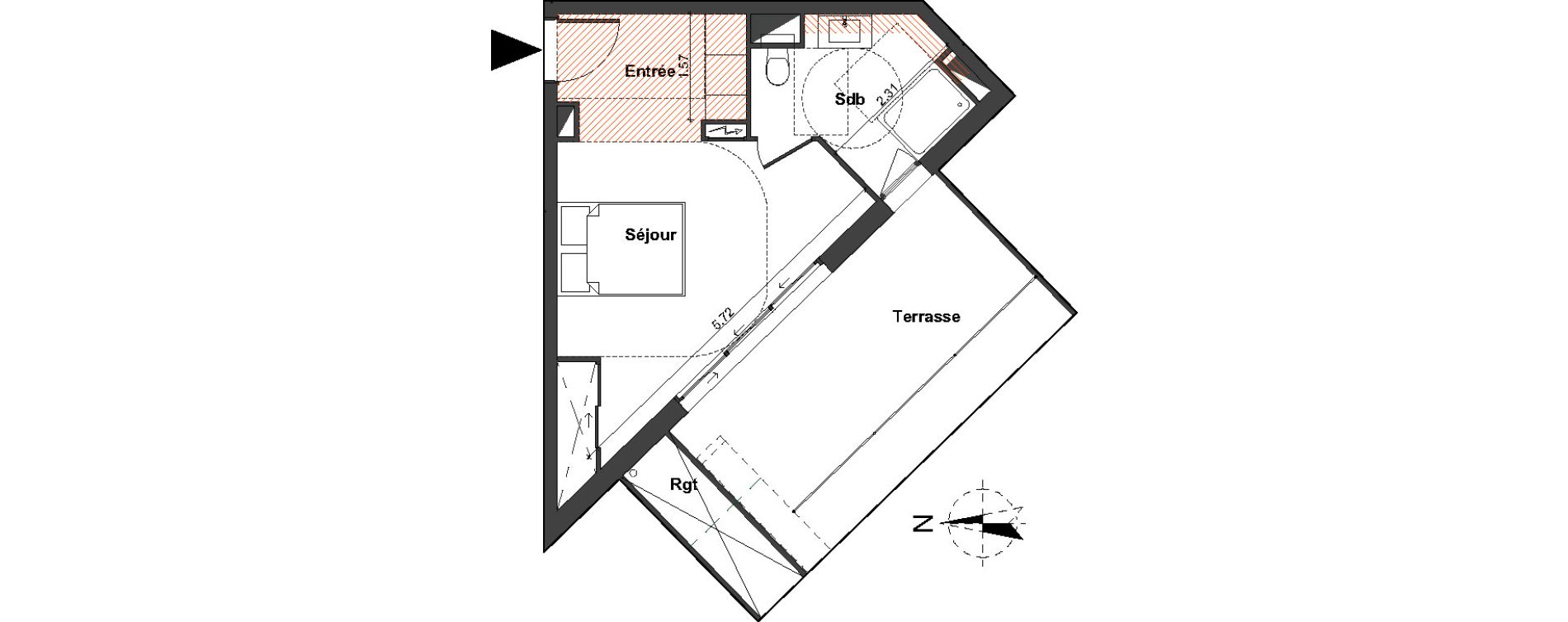 Appartement T1 de 25,30 m2 &agrave; Bordeaux Bastide niel