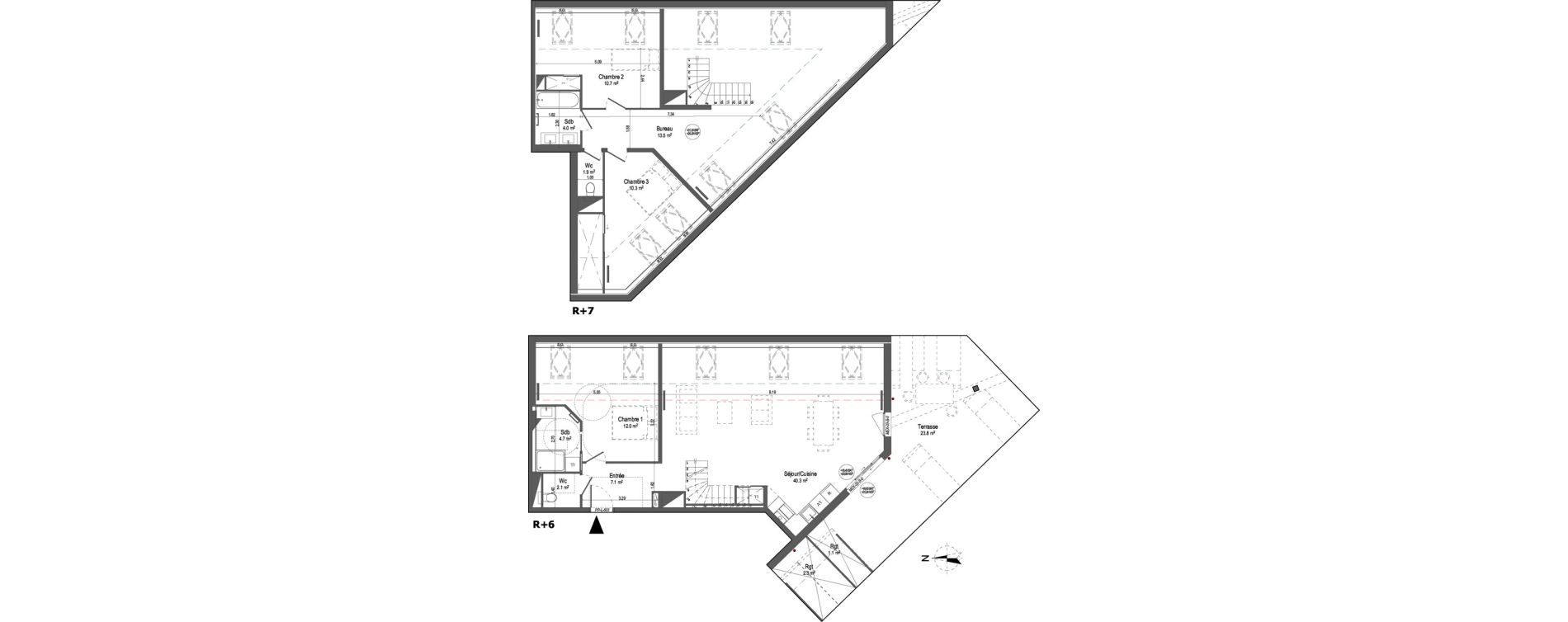 Duplex T4 de 106,60 m2 &agrave; Bordeaux Bastide niel