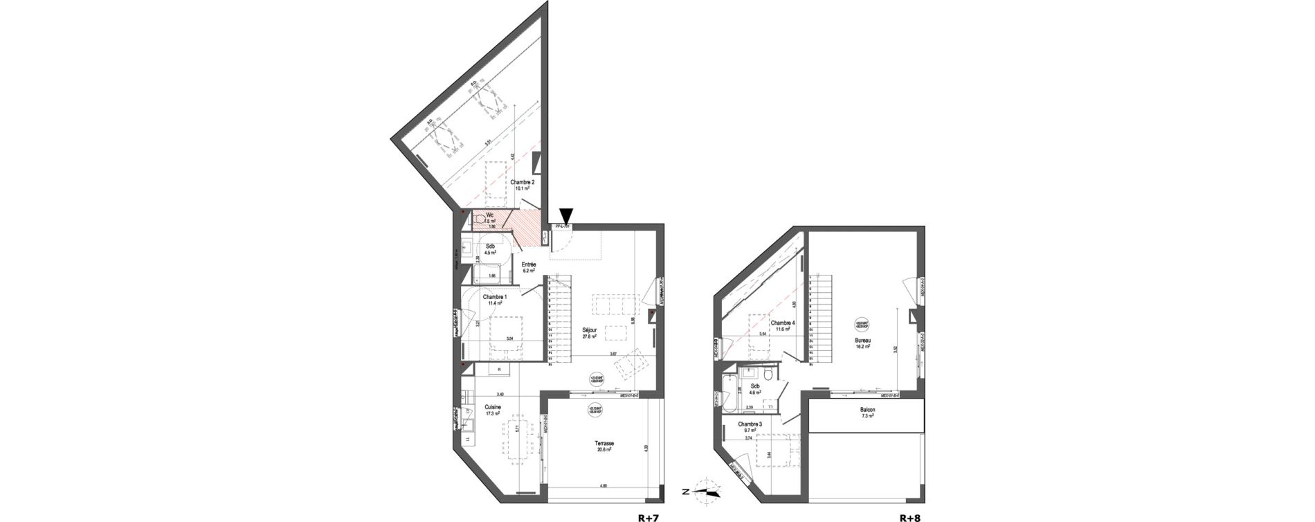 Duplex T5 de 120,90 m2 &agrave; Bordeaux Bastide niel