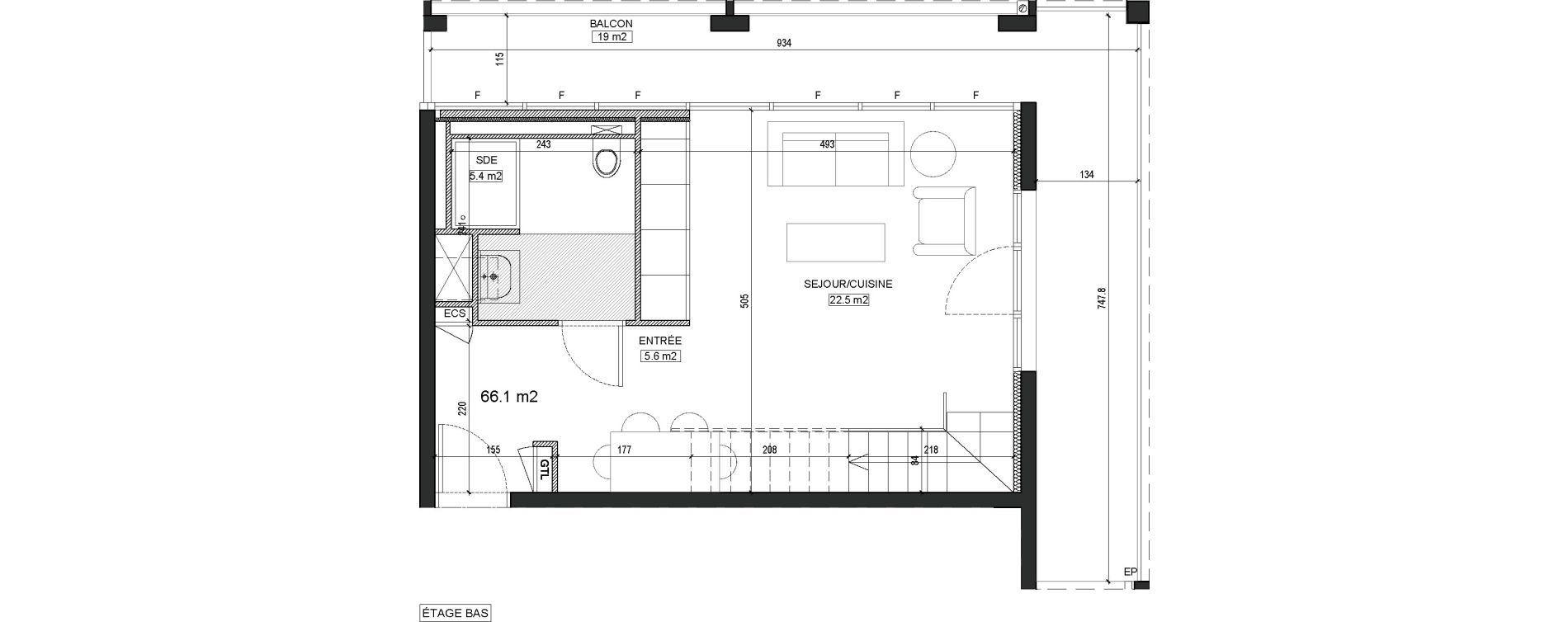 Duplex T3 de 66,10 m2 &agrave; Bordeaux Brazza