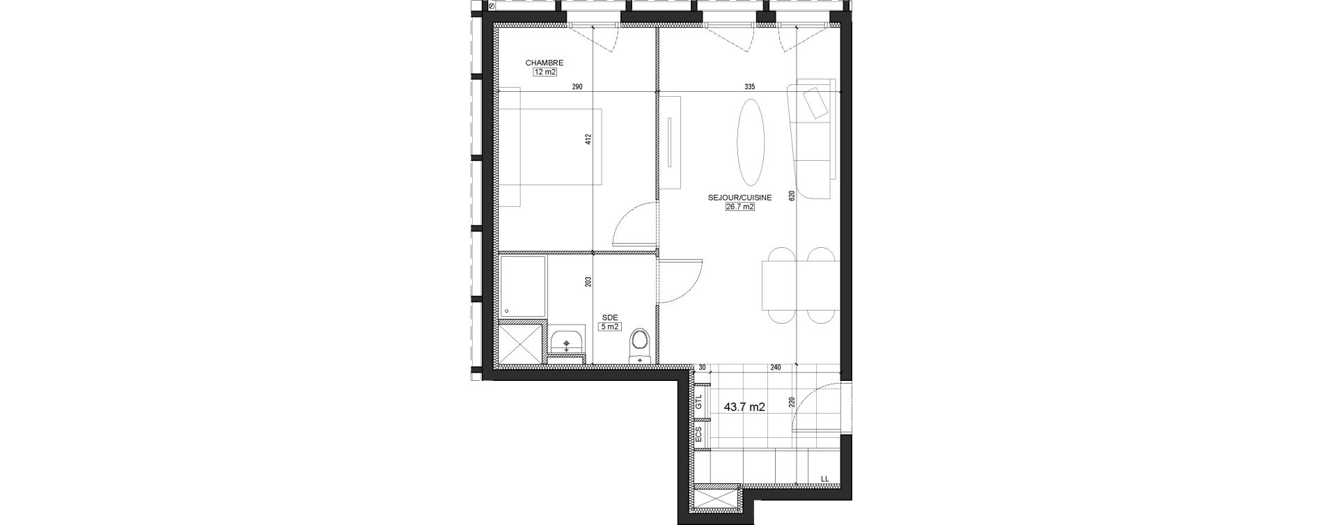 Appartement T2 de 43,70 m2 &agrave; Bordeaux Brazza