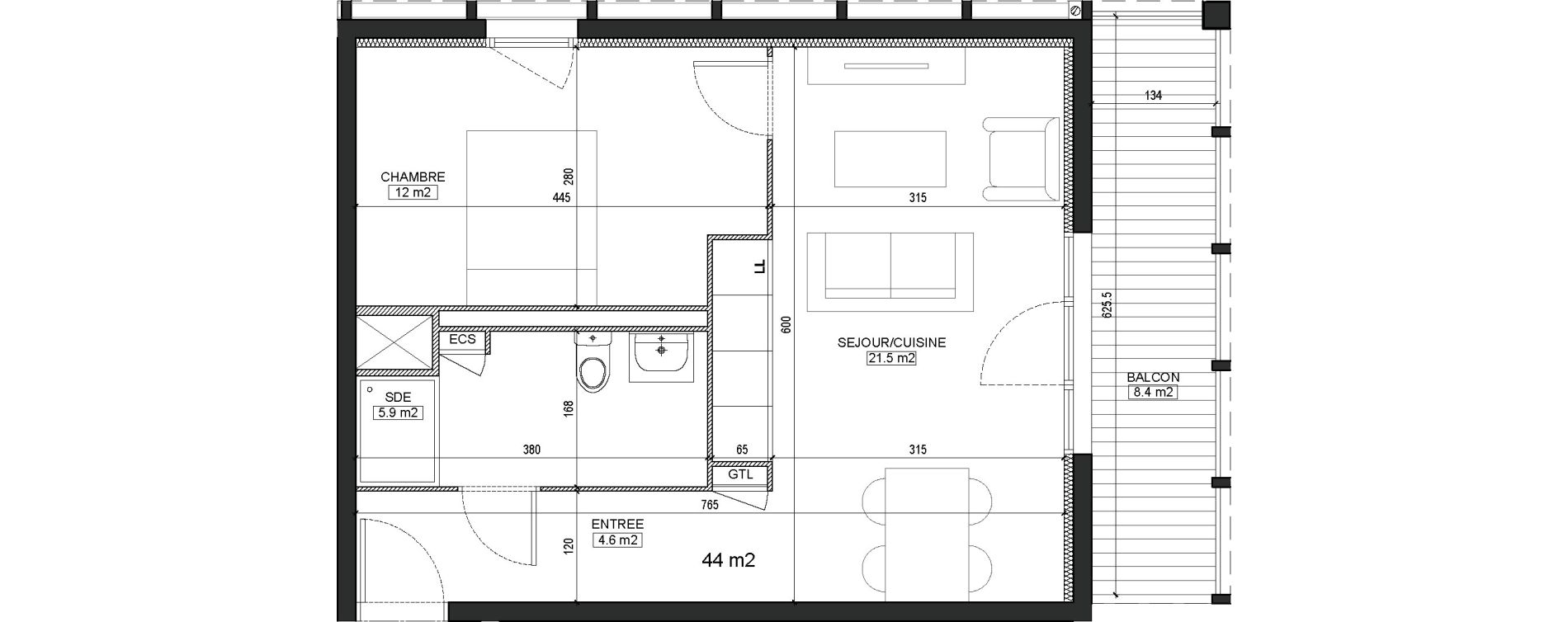 Appartement T2 de 44,00 m2 &agrave; Bordeaux Brazza