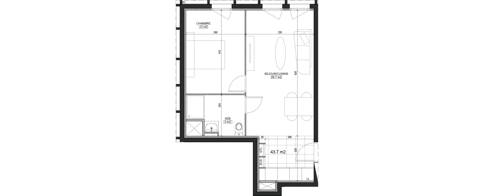 Appartement T2 de 43,70 m2 &agrave; Bordeaux Brazza