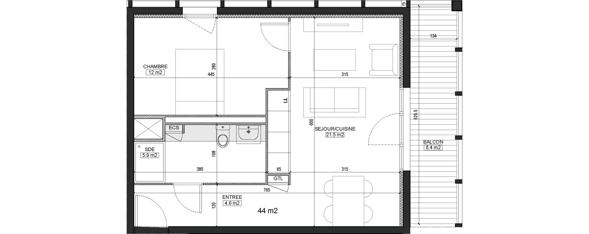 Appartement T2 de 44,00 m2 &agrave; Bordeaux Brazza