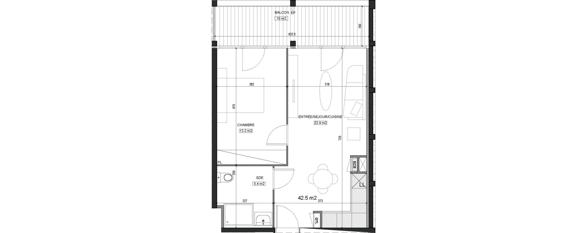 Appartement T2 de 42,50 m2 &agrave; Bordeaux Brazza