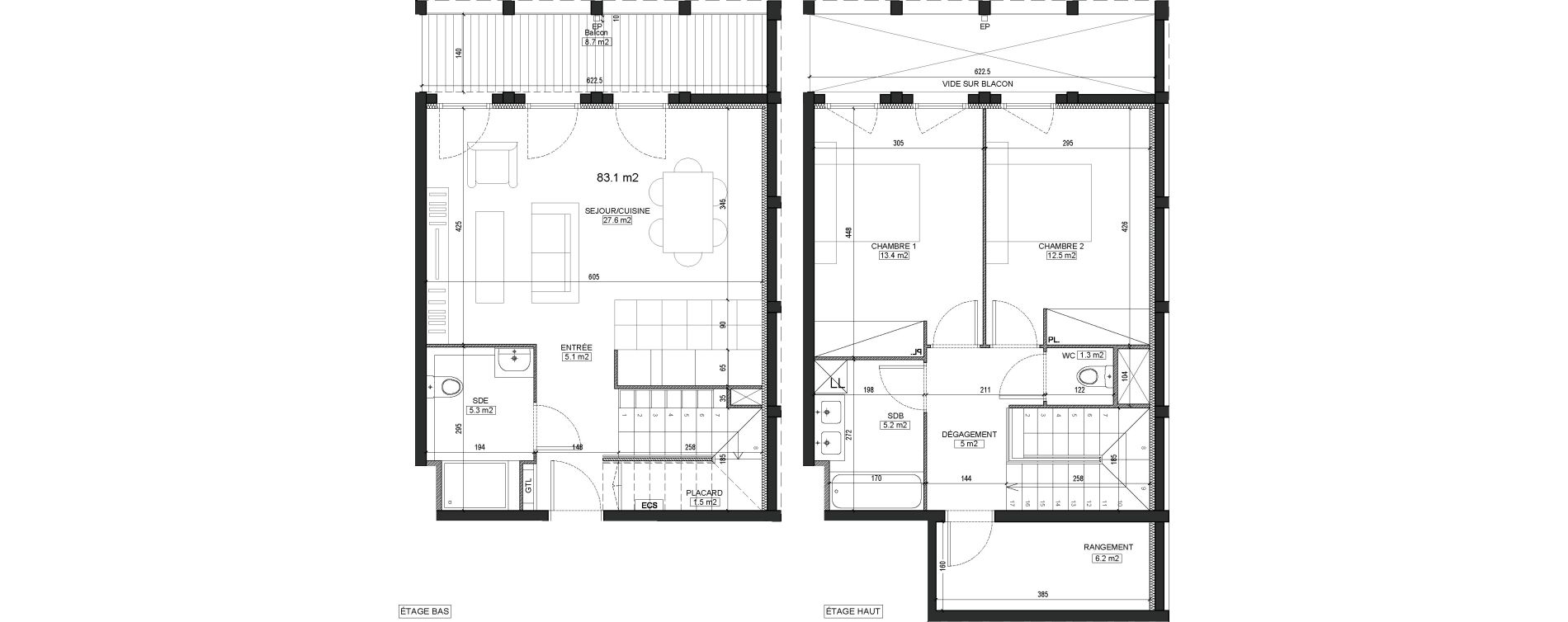 Duplex T3 de 83,10 m2 &agrave; Bordeaux Brazza