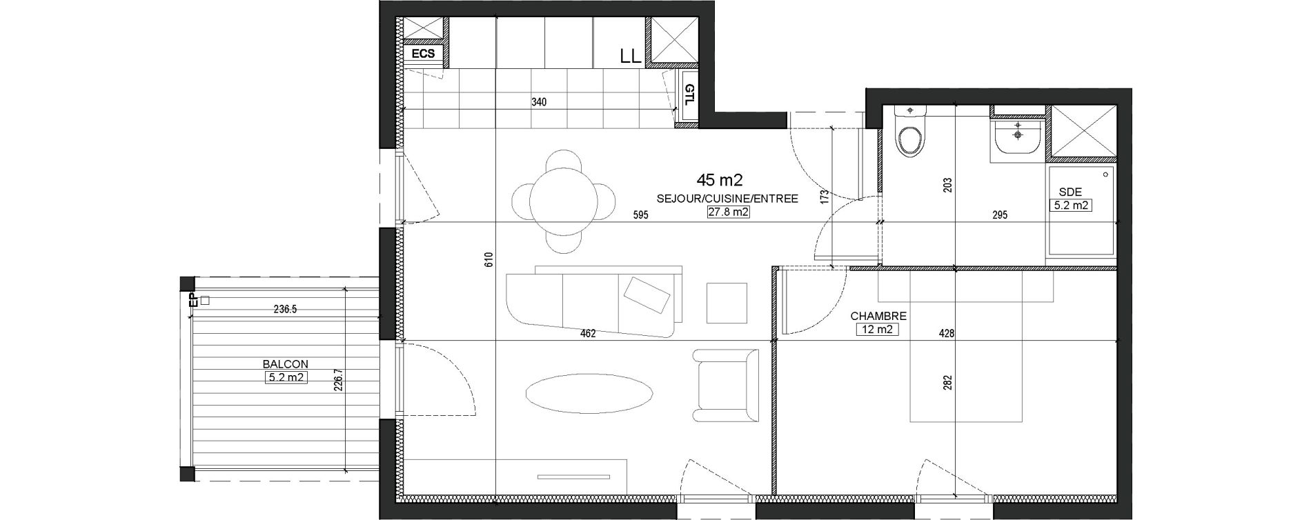 Appartement T2 de 45,00 m2 &agrave; Bordeaux Brazza