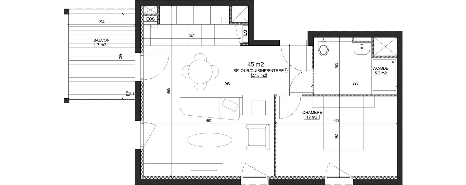 Appartement T2 de 45,00 m2 &agrave; Bordeaux Brazza