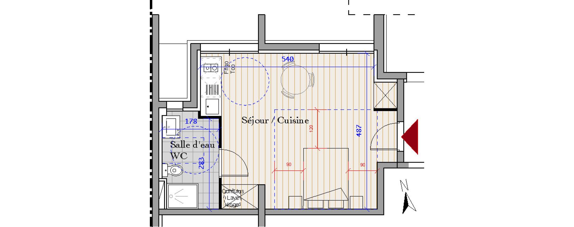 Appartement T1 de 31,10 m2 à Bordeaux Cauderan
