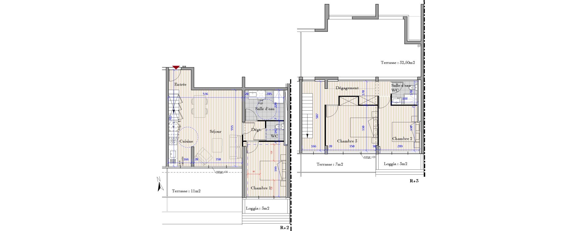 Duplex T4 de 88,50 m2 &agrave; Bordeaux Cauderan